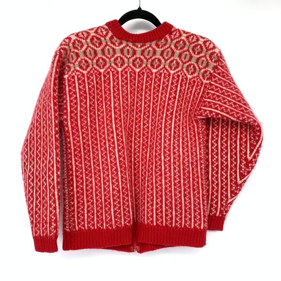 Lizwear Wool Cardigan Womens Small Red Nordic Knit Zip Front Vintage Sweater - Picture 2 of 6